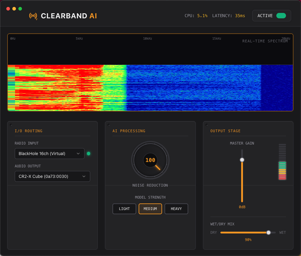 RX cockpit: spectrum, noise reduction and audio routing